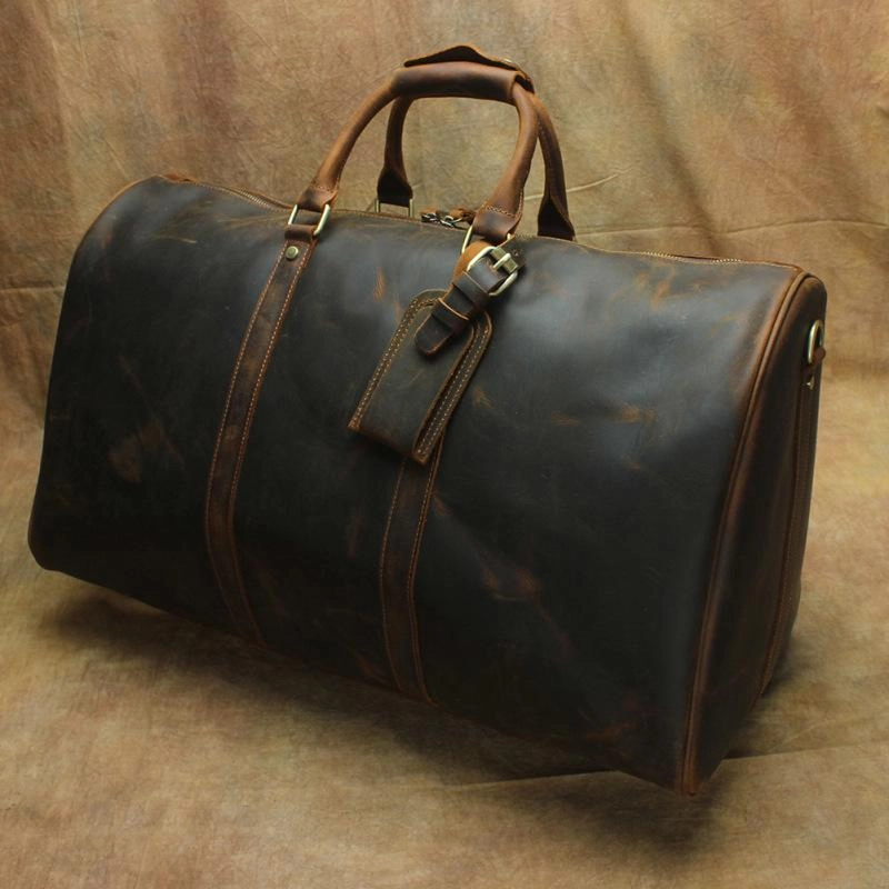 Wildlife Tour Large Leather Mens Barrel Overnight Bags Weekender Bag Travel Bags For Men
