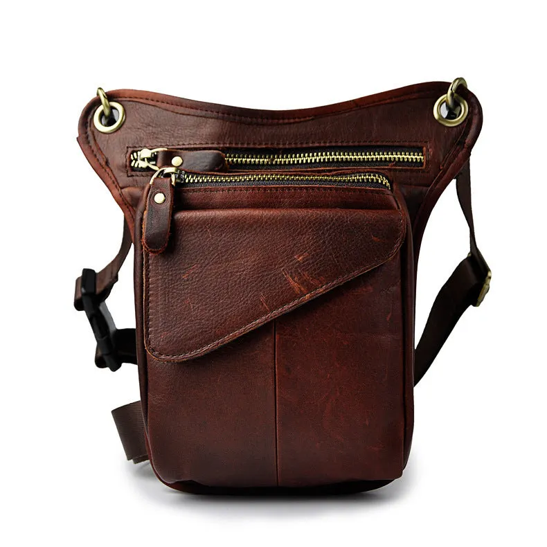 Luxury Minimalism Leather Belt Pouches for Men Leg Drop Bag waist BAG Shoulder Bag For Men