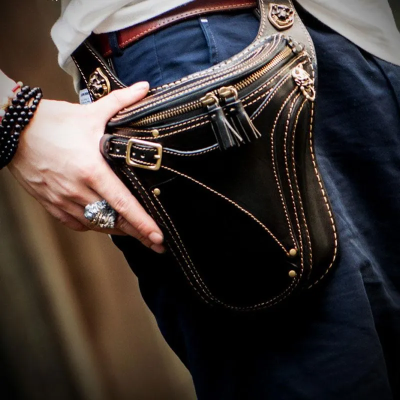 Daily Lifestyle Leather Belt Pouches Mens Small Cases Waist Bag Hip Pack Belt Bag for Men