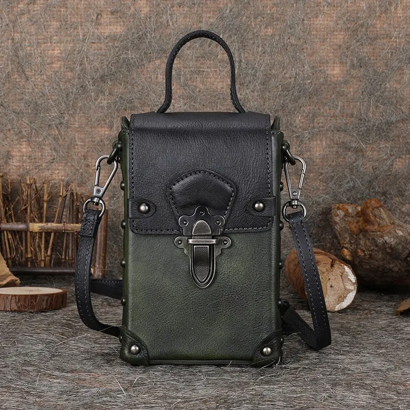 Timeless Design Leather Brown Womens Small Box Shoulder Bag Cube Small Handmade Handbag Purse for Ladies