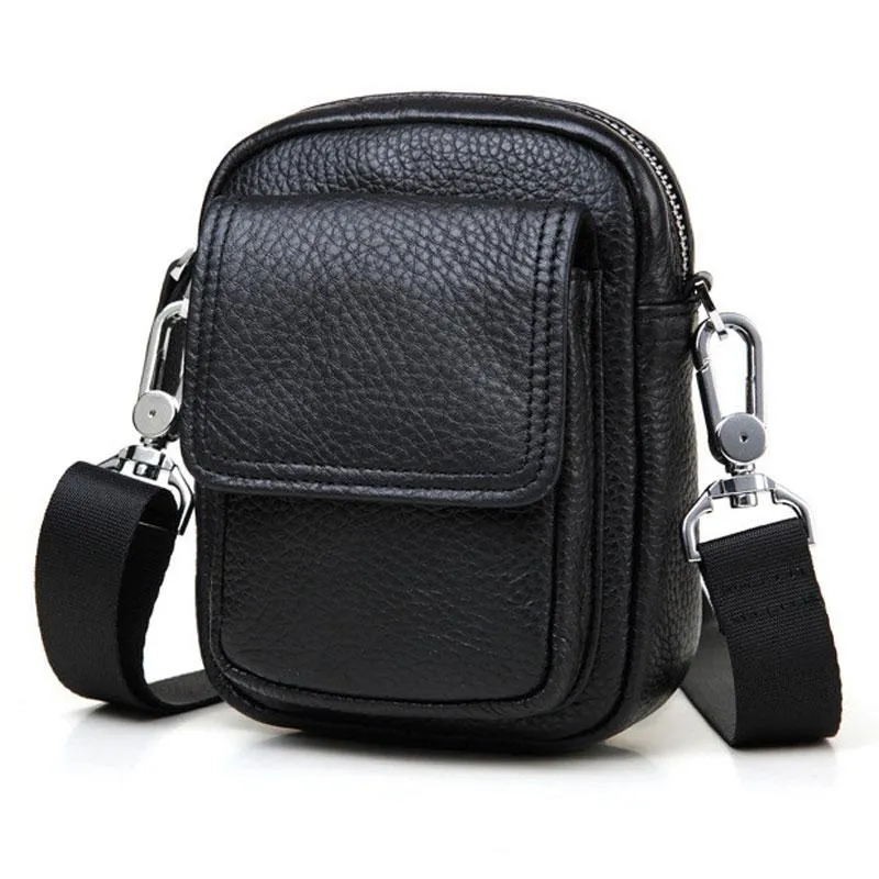 Compact Efficiency Leather Mens Cell Phone Holster Belt Pouch Mens Waist Bag Shoulder Bag for Men