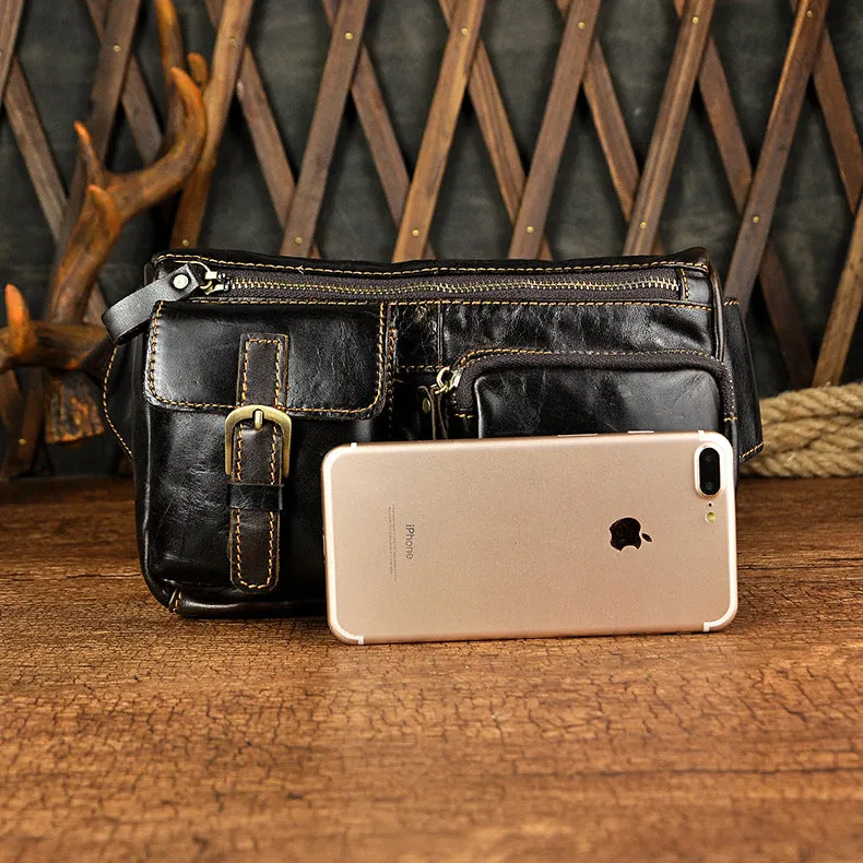 Fine Stitching Refined Accessory LEATHER MENS FANNY PACK WAIST BAG HIP PACK BELT BAG MEN