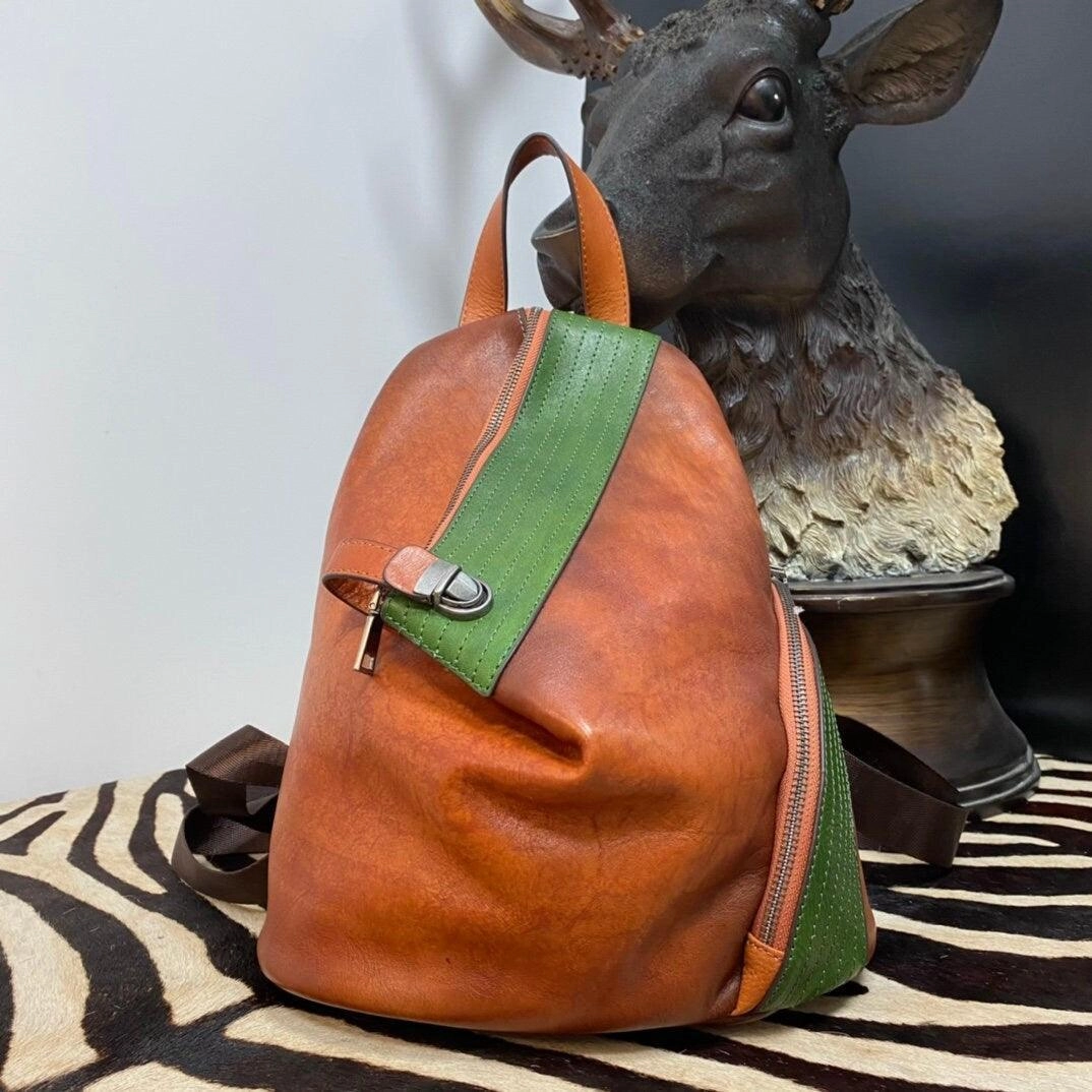 Functional Companion Active Function LEATHER BACKPACK Black Red, Handmade Leather Handbag, Bohemian Vintage Bag Women, Mini Leather Backpack Boho, Ethnic Leather Bag