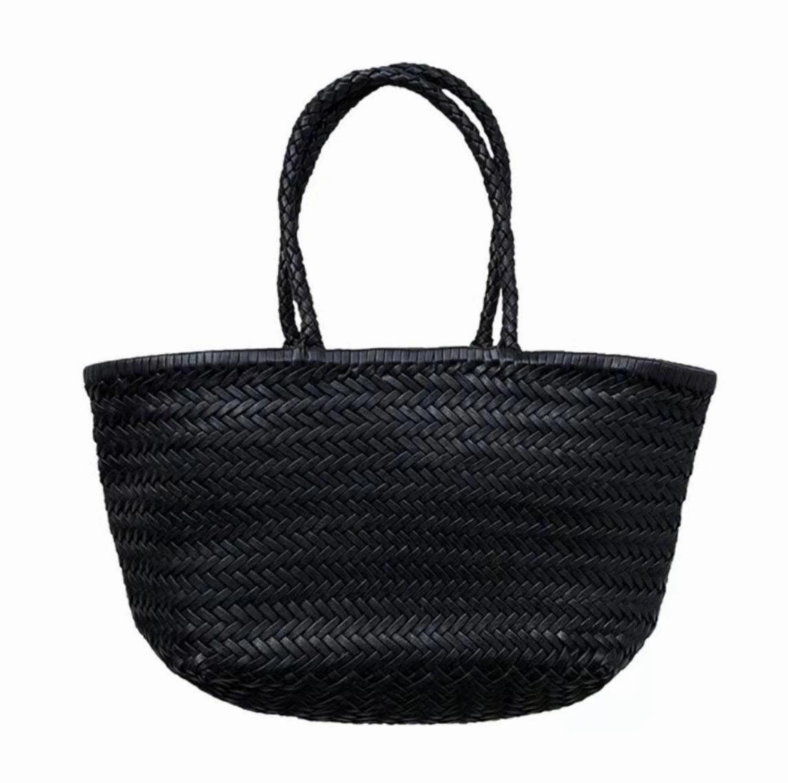 Leather Handbag Italy Leather Bag Woven Leather Tote Bag | Hand Woven Triple Jump Bamboo Style Ladies Hobo Holiday Bag, Weekend Bag Secure Zippered Compartments