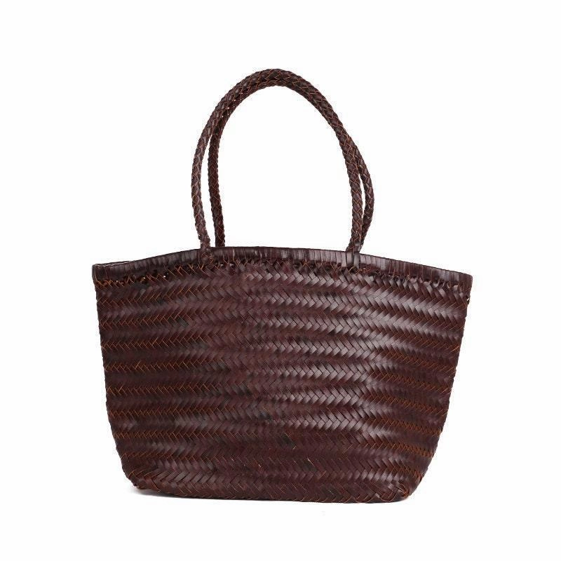 Leather Handbag Italy Leather Bag Woven Leather Tote Bag | Hand Woven Triple Jump Bamboo Style Ladies Hobo Holiday Bag, Weekend Bag Roomy Space