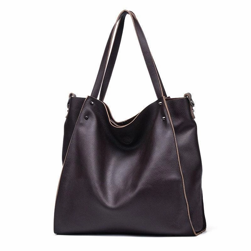Large Leather Tote Bag | Cowhide Leather Tote Bag, Personalized gifts, Black Work Utility