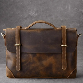 Versatile Organizer Leather Mens Brown Briefcase 13'' Laptop Bag Messenger Bag Shoulder Bag For Men