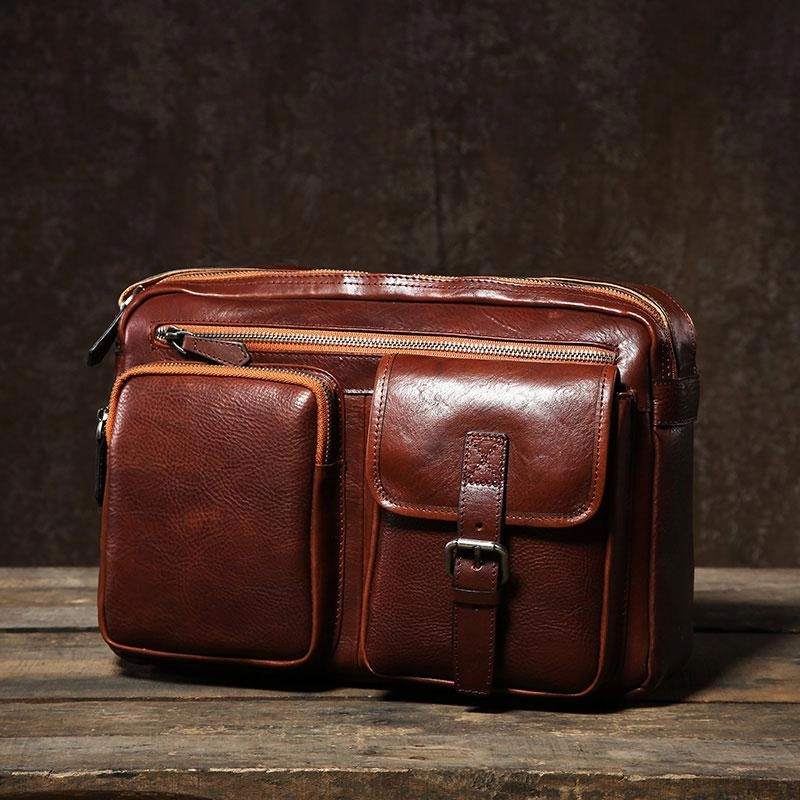 Leather Mens Cool Black Small Messenger Bag Shoulder Bag Bike Bag Cycling Bag for men Lightweight Functionality Casual Lifestyle