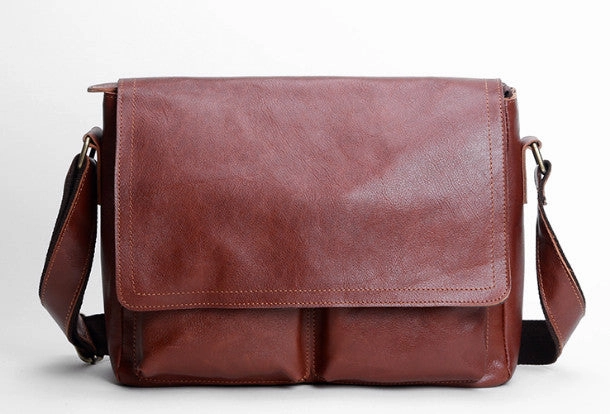 Leather mens Cool messenger bag vintage shoulder laptop bag for men Simple Utility