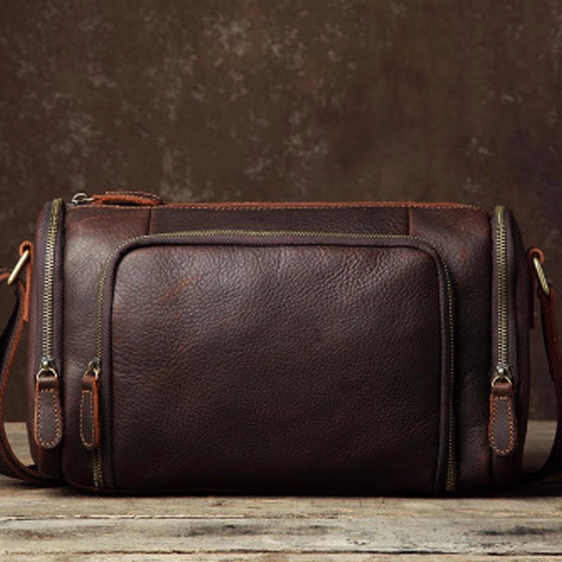 Sleek Appearance Leather Mens Cool Shoulder Bag Barrel Bag Messenger Bag for men