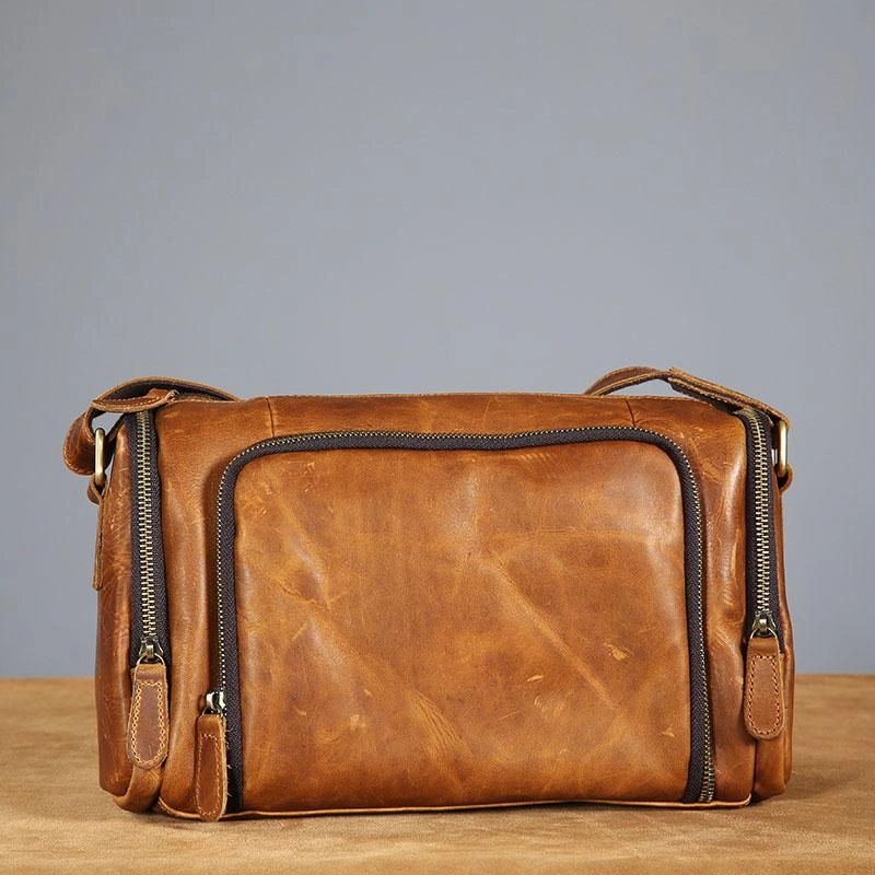 Compact Performance Leather Mens Cool Shoulder Bag Barrel Bag Messenger Bag for men