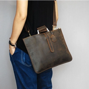 Leather Mens Dark Brown Briefcase 13'' Laptop Bag Red Brown Side Bag Handbag For Men Classic Look Dynamic look