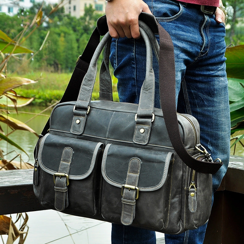 Leather Mens Messenger Bag Travel Bag Shoulder Bag Business Bag for men Outdoor Carry Street Functionality