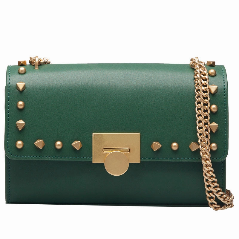 travel mode Leather Stylish Womens Rivet Handbag Work Purse Chain Shoulder Bag for Women