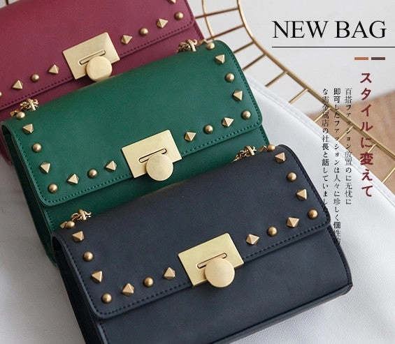 Versatile Shopper Leather Stylish Womens Rivet Handbag Work Purse Chain Shoulder Bag for Women