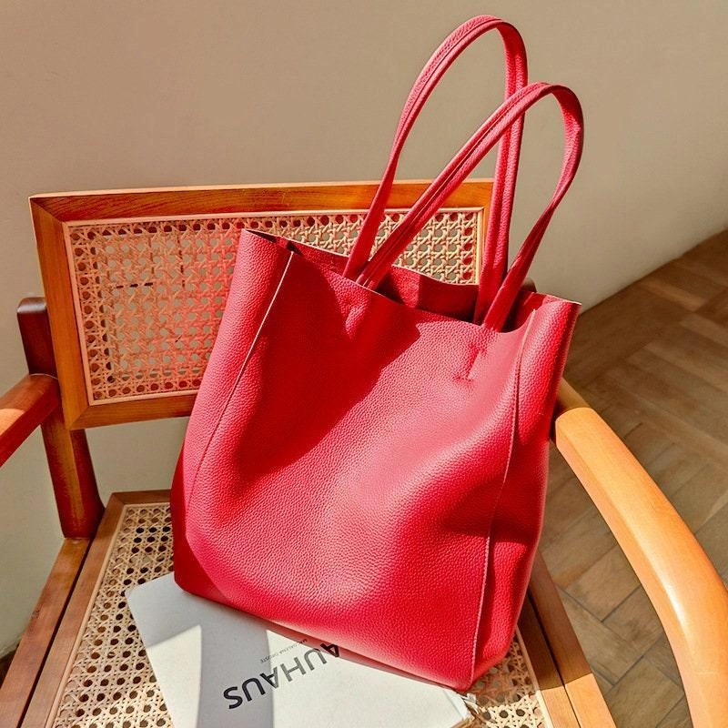 Leather tote woman, Leather tote, Red Leather tote, Large leather tote bag, Leather tote, Tote bag leather, Tote bag, Soft leather Red Bag Durable Fabric