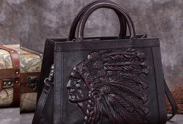 Leather Women Handbag Tooling Vintage Bag Shoulder Bag Purse For Women Outdoor Everyday