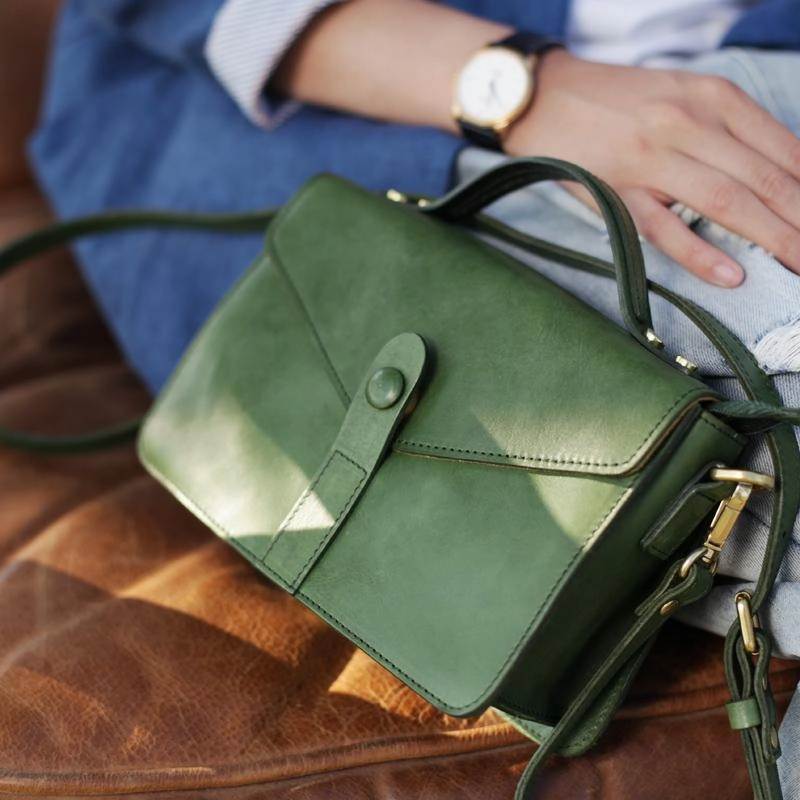 Green Womens Leather Satchel Side Bag Handbag Womens Leather Satchel Shoulder Bag Small Crossbody Bag Soft Appeal