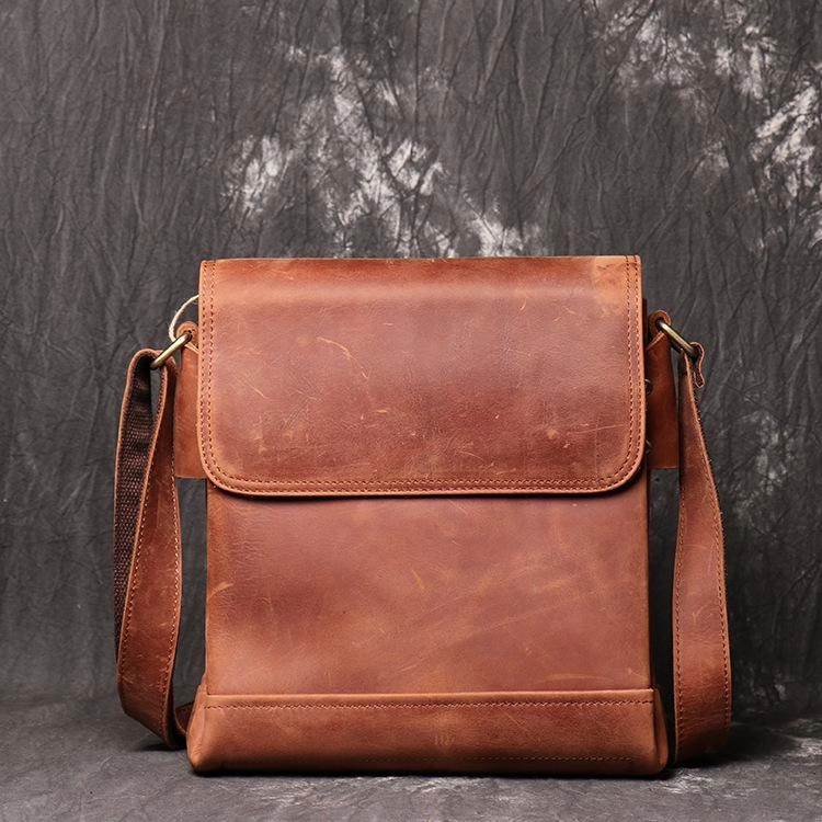 Black LEATHER MEN'S Vertical Side bag  Vertical MESSENGER BAG Small Courier Bag FOR MEN Urban Everyday