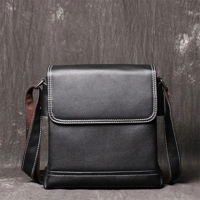 Black LEATHER MEN'S Vertical Side bag  Vertical MESSENGER BAG Small Courier Bag FOR MEN Urban Essential