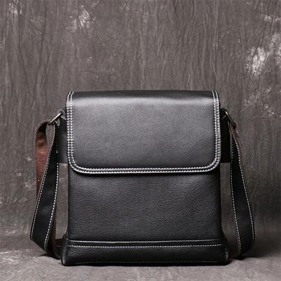 Everyday Utility Black LEATHER MEN'S Vertical Side bag  Vertical MESSENGER BAG Small Courier Bag FOR MEN