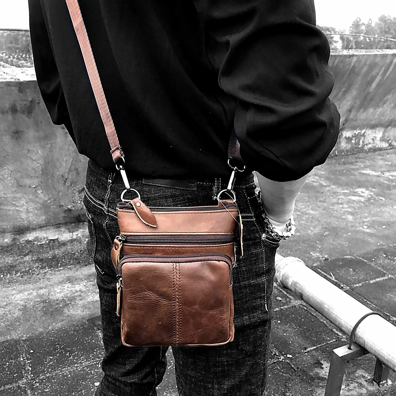 Daily Carry Gear Trendy Look Casual Brown LEATHER MENS SMALL VERTICAL Postman BAG SIDE BAG Cool COURIER BAG MESSENGER BAG FOR MEN