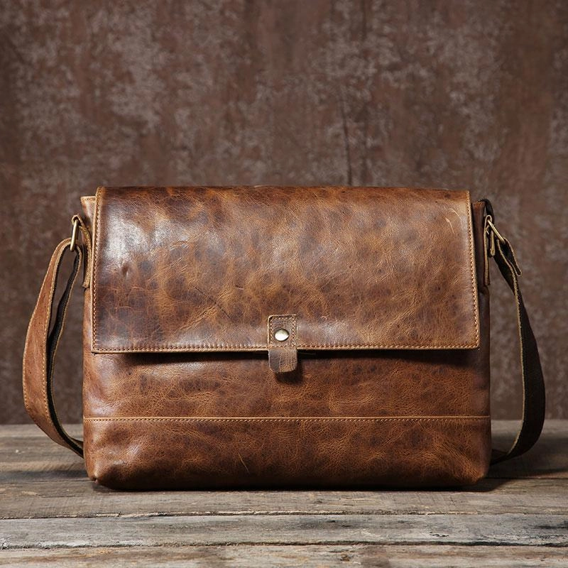 Handmade Cool Leather Mens Shoulder Bag Messenger Bag Bike Bag for men Versatile Travel Compact Lifestyle