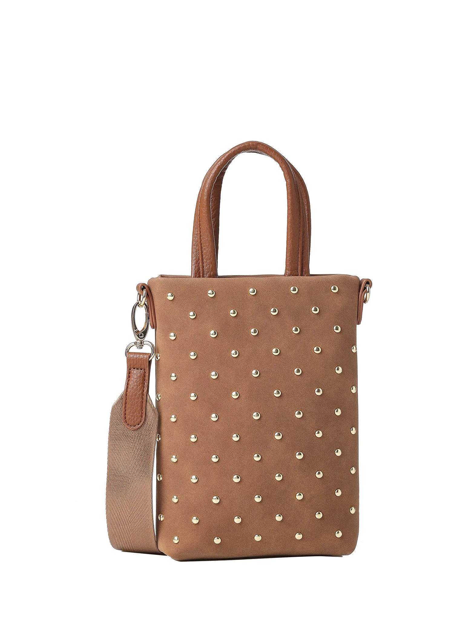 Provides a smart and functional solution for daily organization Outdoor Day Trip Mila Saddle Studded Suede Phone Crossbody Bag