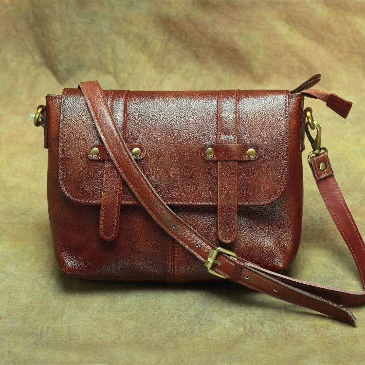 Street Functionality Outdoor Carry Vintage Brown Leather Men's Side Bag Messenger Bag Brown Courier Bag For Men