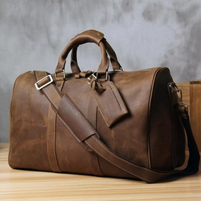 Cool Leather Mens Large Weekender Bag Travel Bag for Men Portable Companion