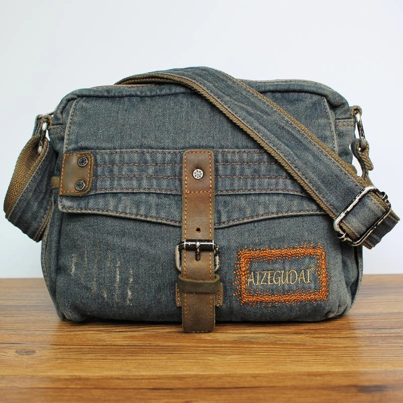 Functional Travel Minimal Utility Denim Blue Mens Small Messenger Bag Blue Jean Postman Bag Courier Bag For Men