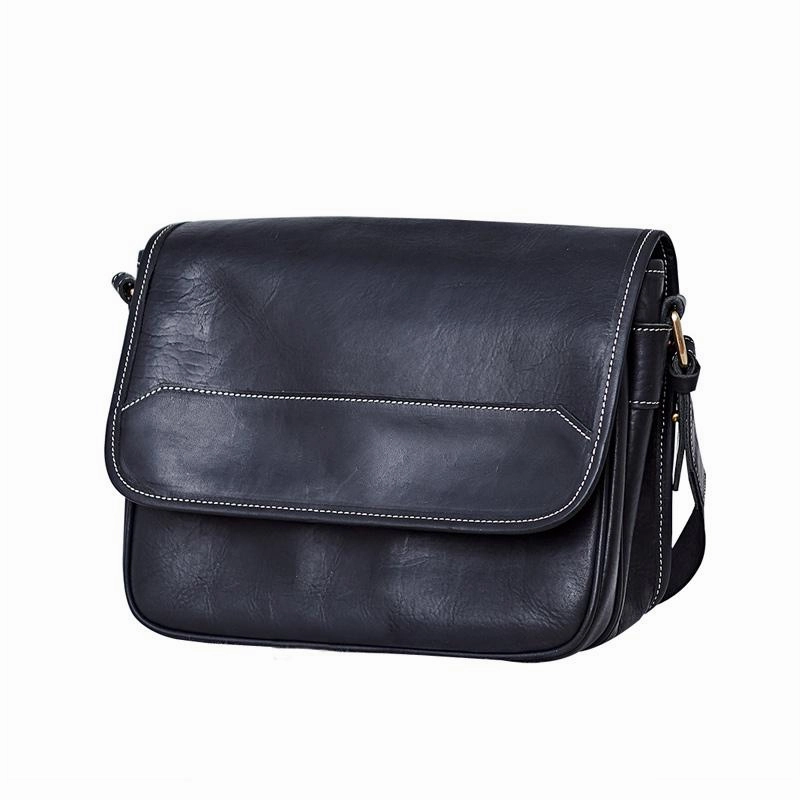 Compact Carry Casual Black Leather Mens Messenger Bag Side Bag Leather Brown Courier Bag For Men
