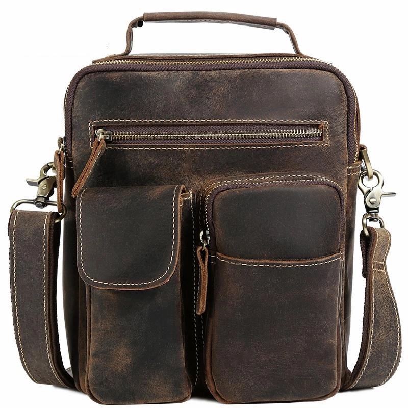 Outdoor Travel Casual Vintage Leather Mens Small Side Bag Small Messenger bag Small Crossbody Bag For Men