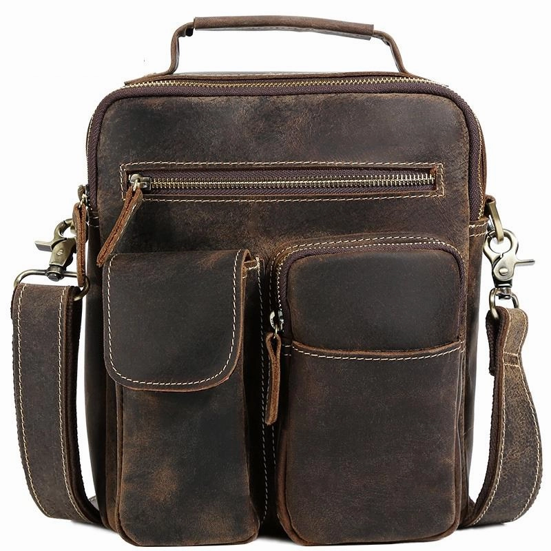 Daily Gear Casual Vintage Leather Mens Small Side Bag Small Messenger bag Small Crossbody Bag For Men