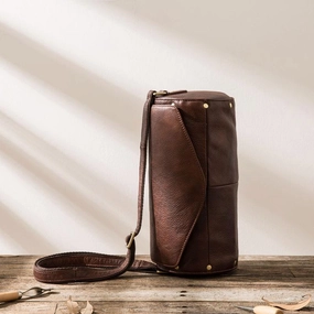 Cool Small Mens Leather Barrel Bag Messenger Bags Shoulder Bags  for Men Travel Essential