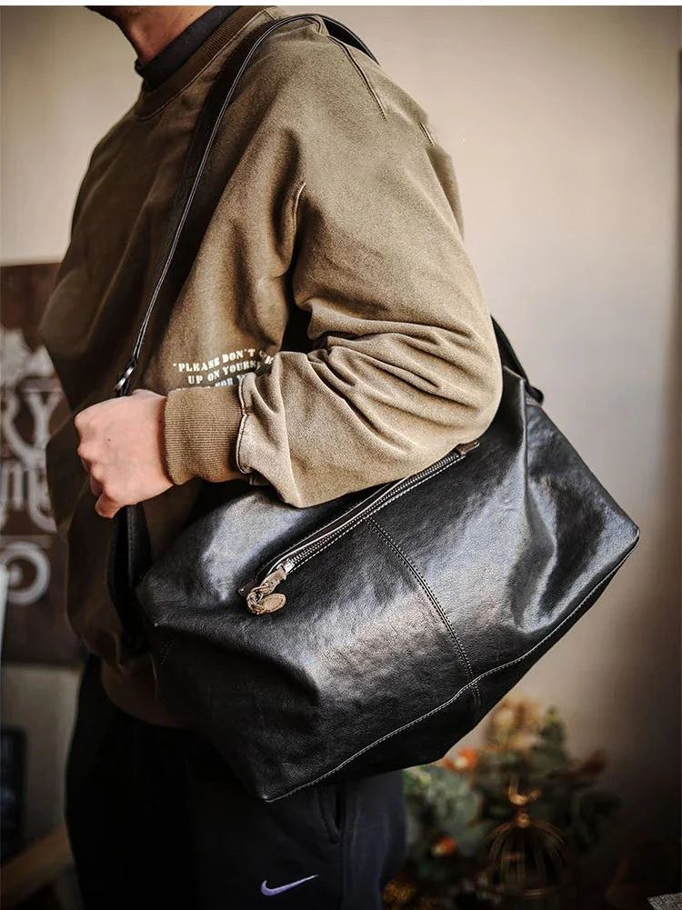 Lightweight Men's Soft Full-Grain Leather Travel Bag, Handmade Durable Cowhide Crossbody, Large Gym Bag, Weekender & Laptop Shoulder Bag Comfort space