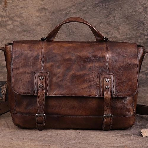 Vintage Mens Brown Leather Briefcase Messenger Bag Black Side Bag Work Bag for Men Urban Organizer Compact Organizer