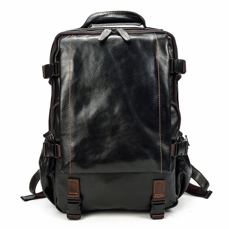 Minimalist Design All-Purpose Use Black Leather Backpack for Women and Men Genuine Leather Travelling Bag Laptop Bag Travel Backpack Shoulder Bag Best Satchel Bag