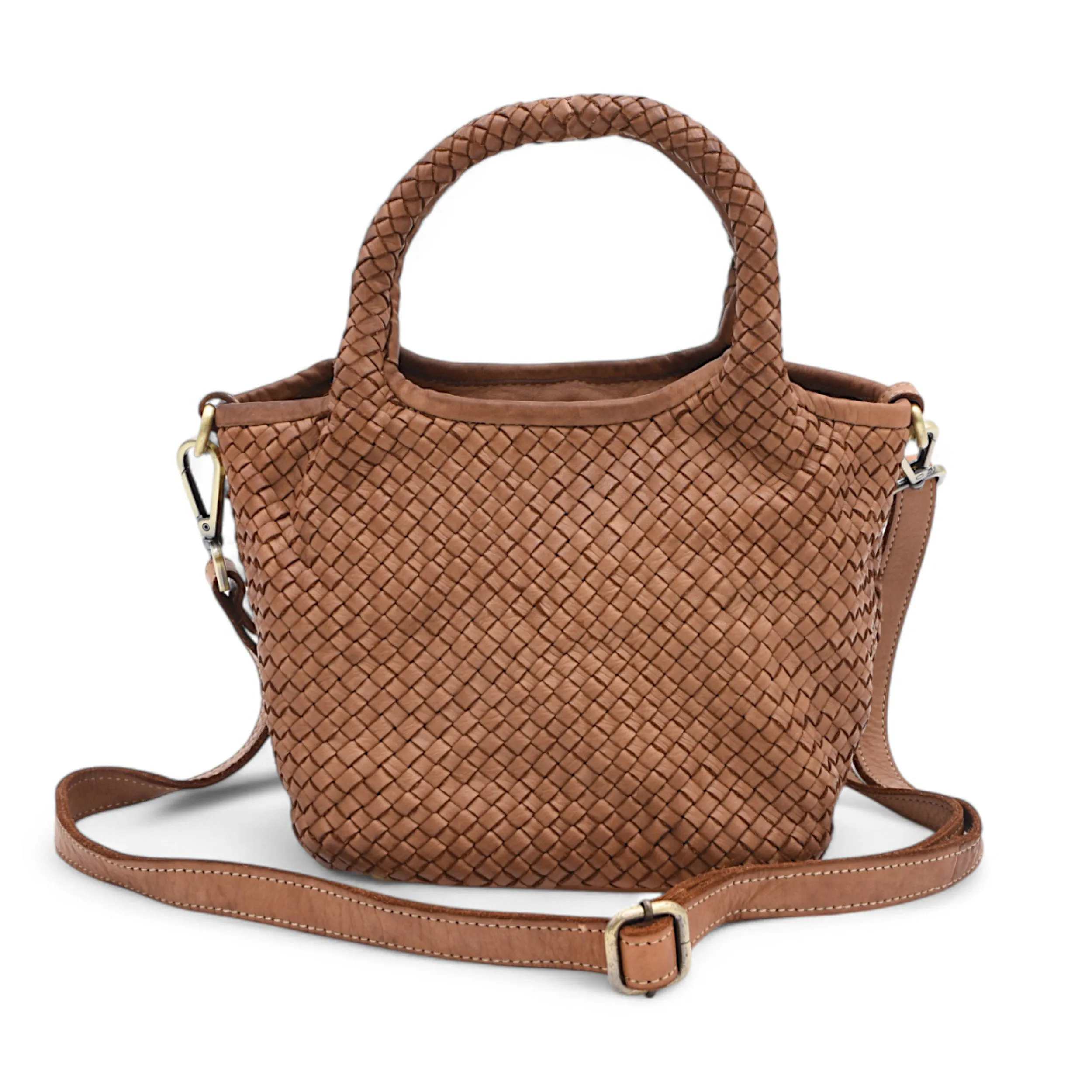 Lisa Woven Mini Tote in Cognac Sleek style that complements a wide variety of outfits