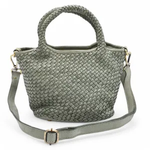 Lisa Woven Mini Tote In Pistachio Adjustable Shoulder Strap