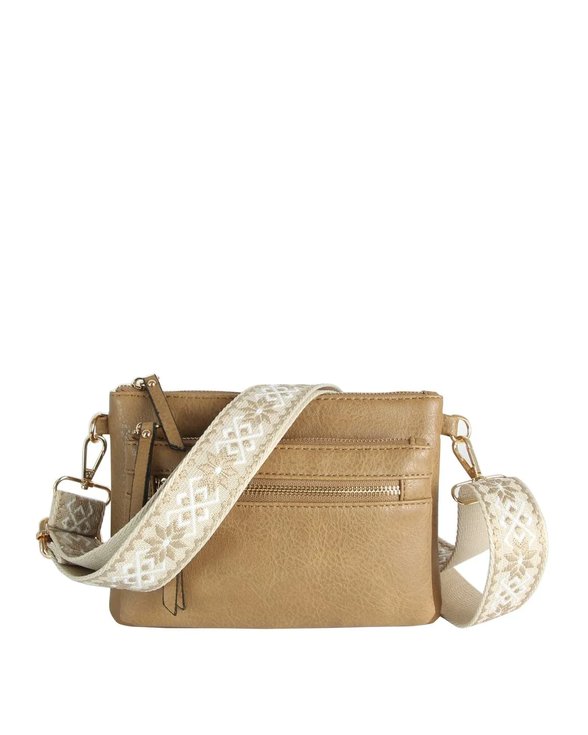 LQ342-Z Melissa Multi Zip Pocket Crossbody With Guitar Strap Compact Shape Weekend Companion
