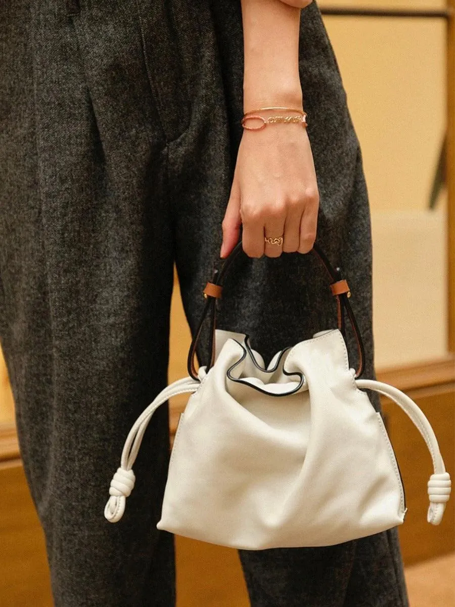Luxurious Minimalist Soft Calfskin Bucket Bag | Shoulder Bag and Crossbody Bag for Women with Drawstring Closure Crossbody Style Lightweight Organizer