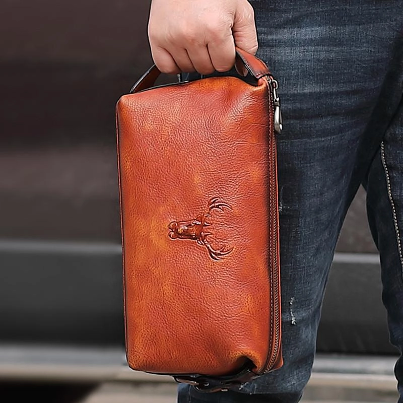 Cool Brown Black Leather Men's Clutch Bag Clutch Purse Business Handbag For Men Urban Comfort