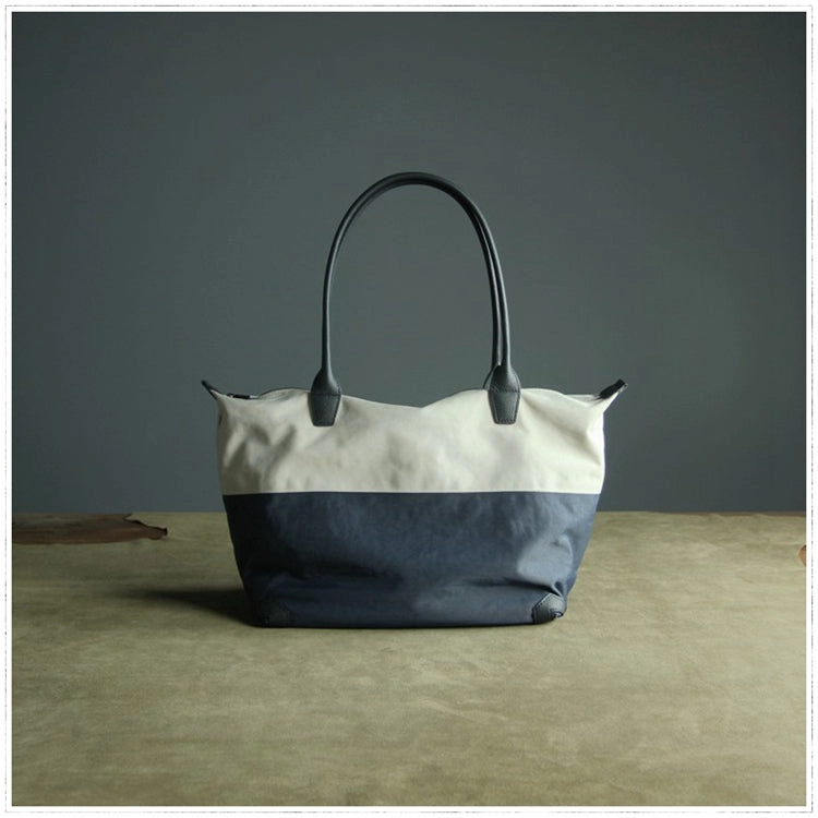 Navy Womens Nylon Shoulder Handbag Womens Nylon Contrast Color Blue Shoulder Work Purse Nylon for Ladies Trendy Outfit Everyday Essentials