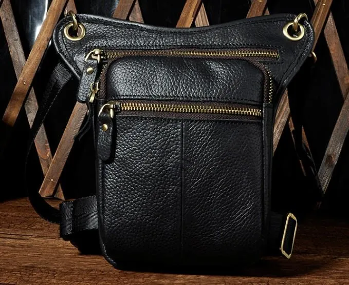 Magnetic Closure Outdoor Travel Biker Mens Leather Drop Leg Bag Waist Bag Side Bags Belt Pouch Pack for Men