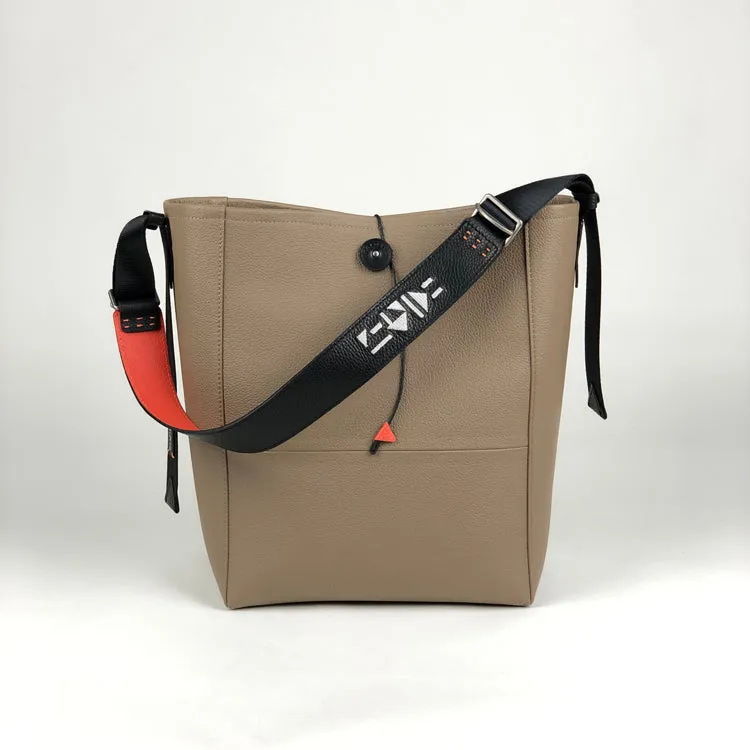 Large Womens Orange Leather Shoulder Barrel Tote Bag Bucket Tote Handbag Purse Work Bag for Ladies Trendy Appeal Versatile Carryall