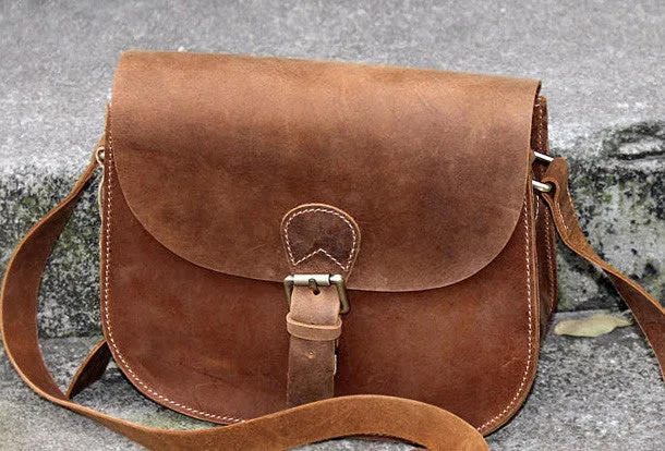 Handmade womens vintage leather crossbody bag  Shoulder Bag for women Trendy Companion Customizable style