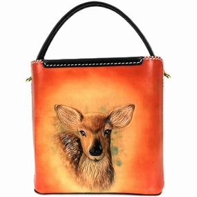 Everyday Edge Durable Stitch Handmade Womens Tooled Leather Square Handbag Purse Deer Crossbody Bag for Women
