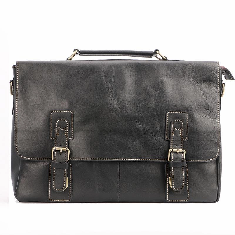 Vintage Black Mens Leather Briefcase Work Handbags Brown 14'' Computer Briefcases For Men Durable Feel Smart Outfit