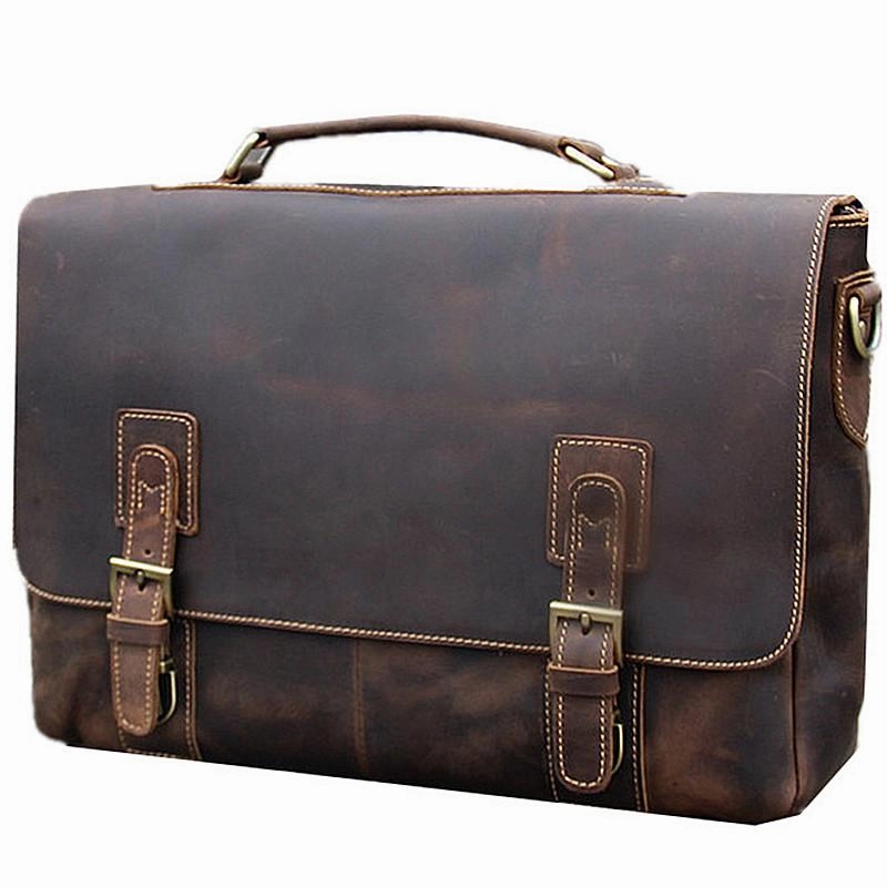 Vintage Black Mens Leather Briefcase Work Handbags Brown 14'' Computer Briefcases For Men Travel-friendly clutch Contemporary Vision